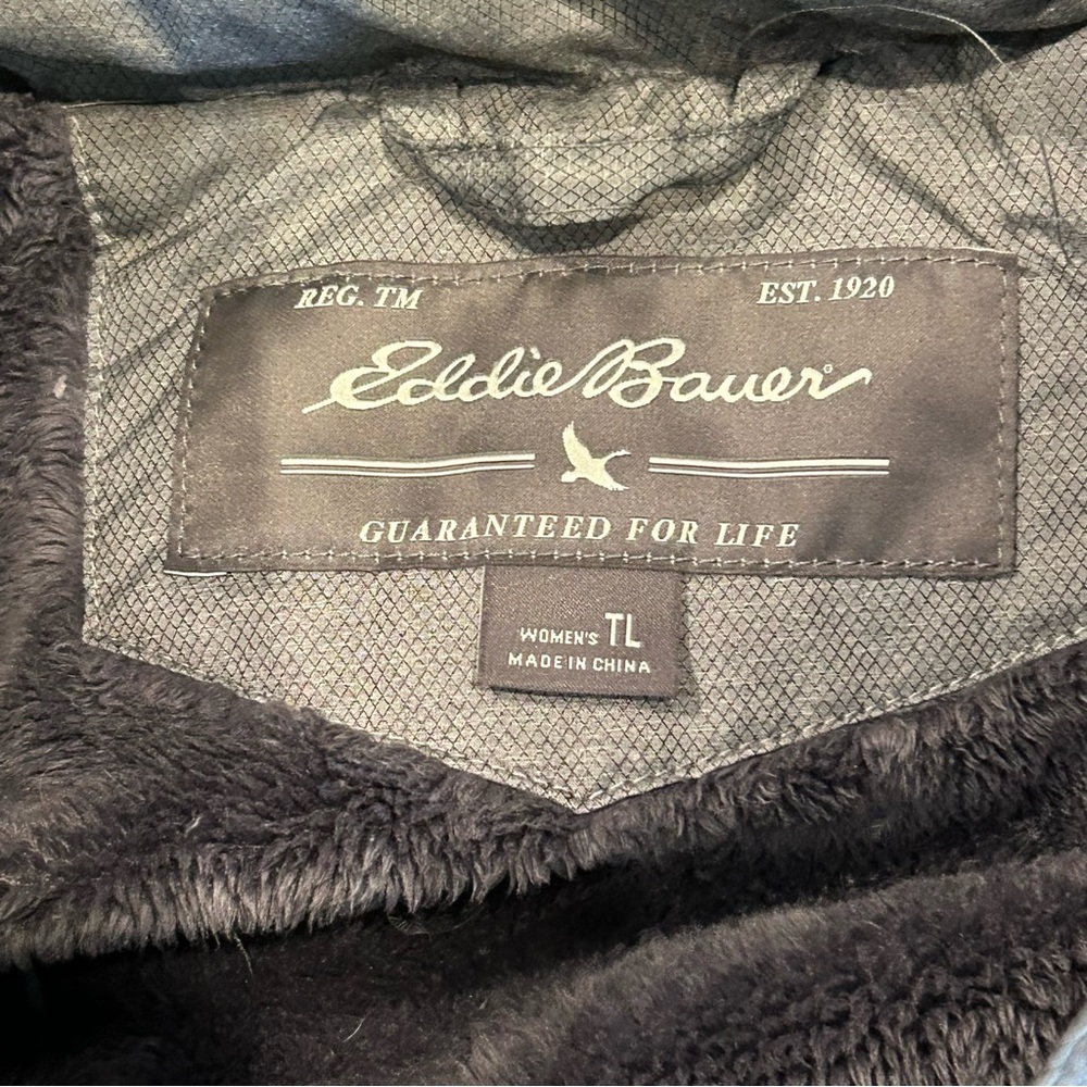 Eddie Bauer Gray Puffer Jacket Down Filled Long Length Women’s Size Tall Large - Picture 6 of 8